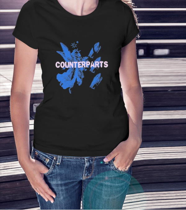 Counterparts Angel Eulogy Blue Angelic Figure With Pink Typography T-Shirt