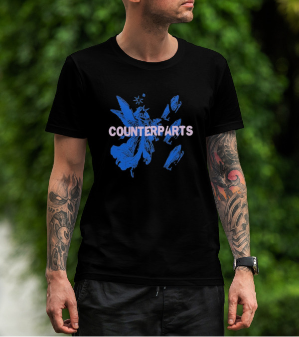 Counterparts Angel Eulogy Blue Angelic Figure With Pink Typography T-Shirt