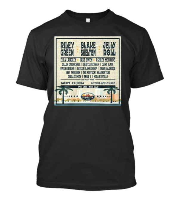 Country Thunder Florida Music Festival 2025 Tampa Lineup Blake Shelton Jelly Roll Raymond James Stadium May 2nd To 4th T-Shirt