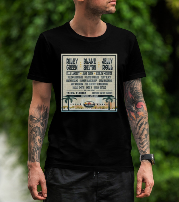 Country Thunder Florida Music Festival 2025 Tampa Lineup Blake Shelton Jelly Roll Raymond James Stadium May 2nd To 4th T-Shirt