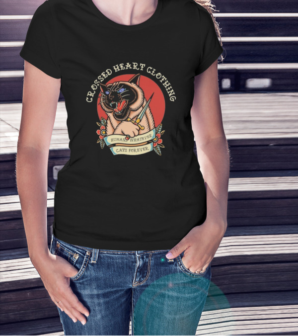 Crossed Heart Clothing Human Whatever Cats Forever Knife T-Shirt