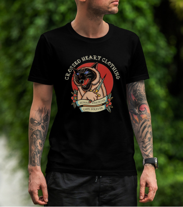 Crossed Heart Clothing Human Whatever Cats Forever Knife T-Shirt