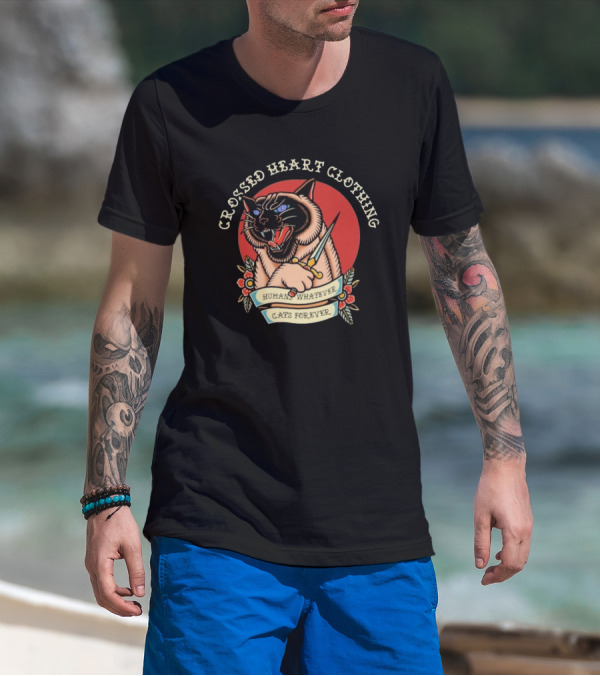 Crossed Heart Clothing Human Whatever Cats Forever Knife T-Shirt