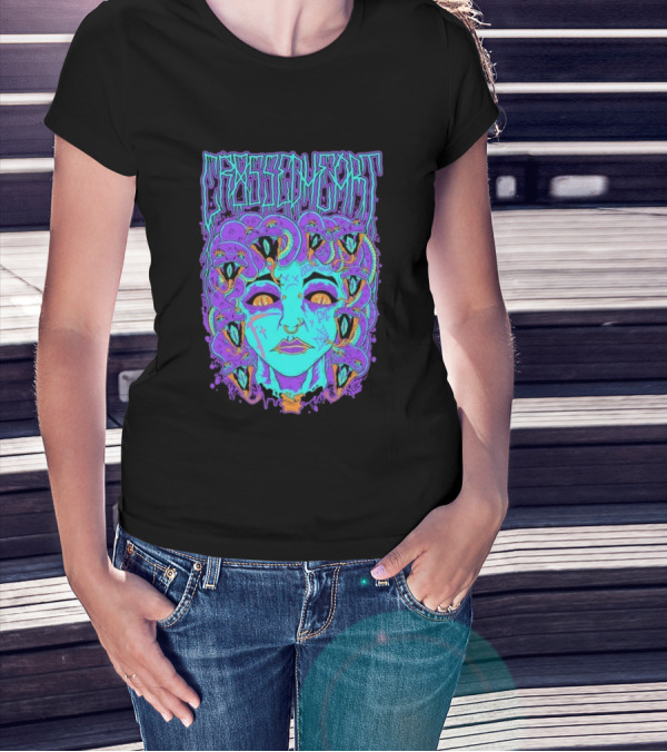 Crossed Heart Neon Medusa Snakes T-Shirt