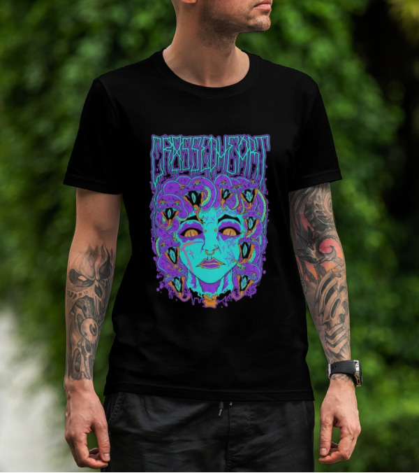 Crossed Heart Neon Medusa Snakes T-Shirt