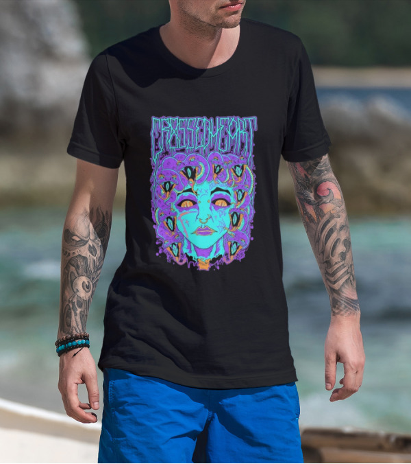 Crossed Heart Neon Medusa Snakes T-Shirt