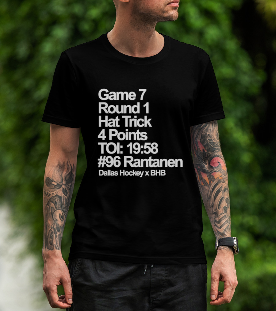 Dallas Hockey Game 7 Round 1 Hat Trick 4 Points TOI 19:58 #96 Rantanen T-Shirt