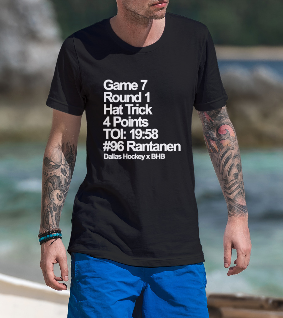 Dallas Hockey Game 7 Round 1 Hat Trick 4 Points TOI 19:58 #96 Rantanen T-Shirt