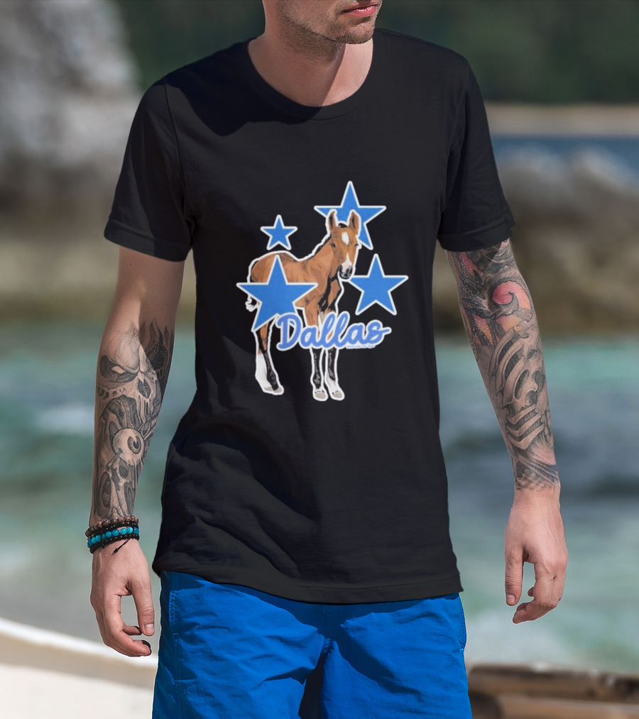 Dallas Horse With Blue Stars Iconic Design T-Shirt