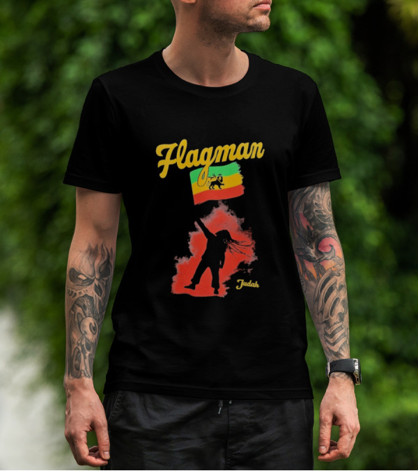 Damian Marley Flagman Judah Reggae Silhouette Red Map Background T-Shirt