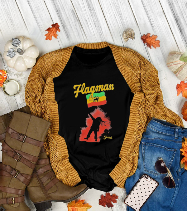 Damian Marley Flagman Judah Reggae Silhouette Red Map Background T-Shirt