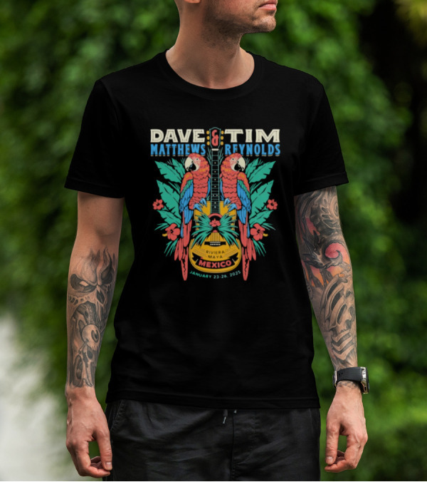 Dave Matthews Band Tim Reynolds Mexico January 23-26 2025 Parrot Guitar Tropical Event T-Shirt