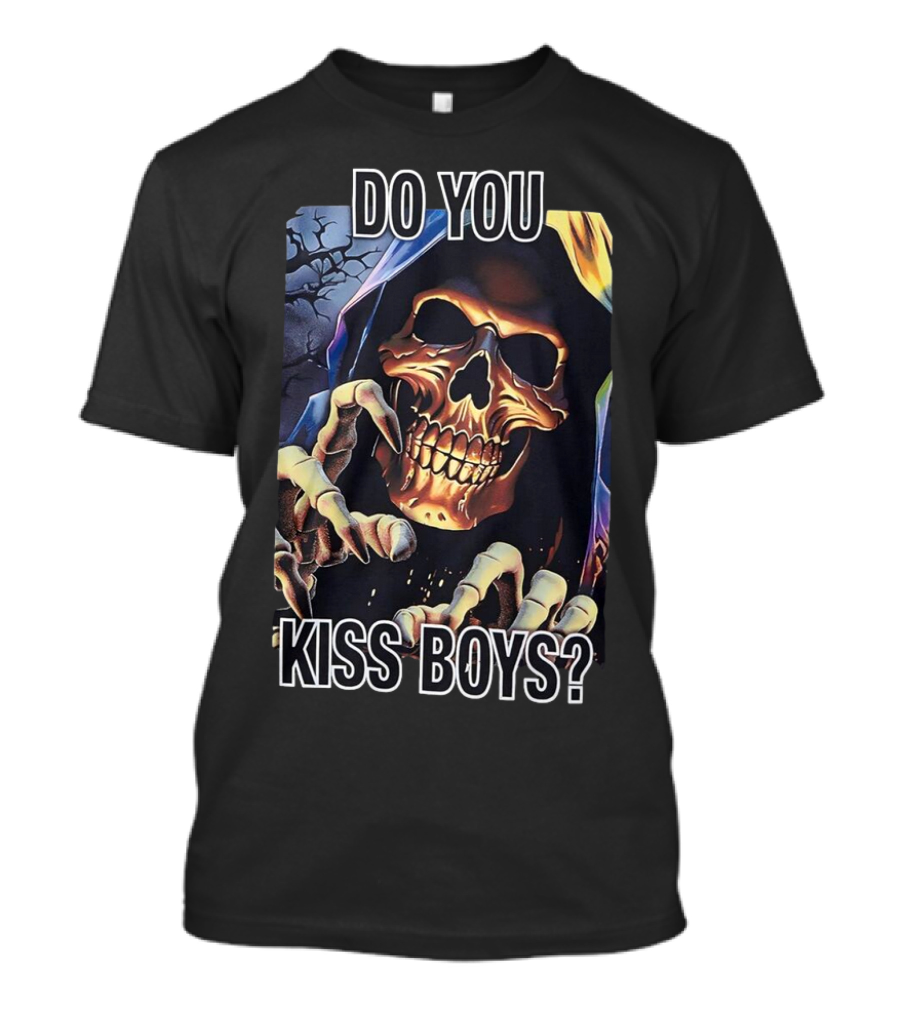 Do You Kiss Boys Skeleton Grim Reaper Halloween T-Shirt