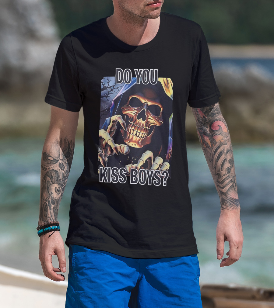Do You Kiss Boys Skeleton Grim Reaper Halloween T-Shirt