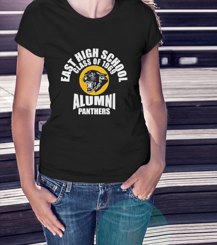 East High School Class Of 1969 Alumni Panthers Logo With Roaring Panther Face T-Shirt