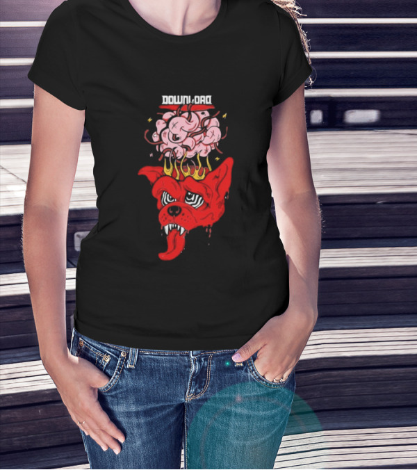 Download Festival Brain Explosion Red Dog Flames Quirky Cartoon Style T-Shirt