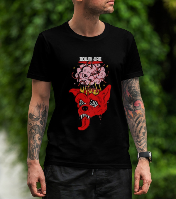 Download Festival Brain Explosion Red Dog Flames Quirky Cartoon Style T-Shirt