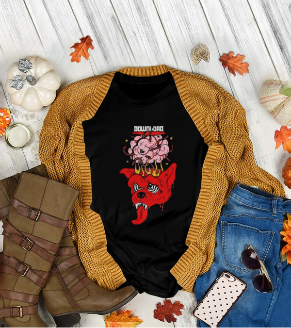 Download Festival Brain Explosion Red Dog Flames Quirky Cartoon Style T-Shirt