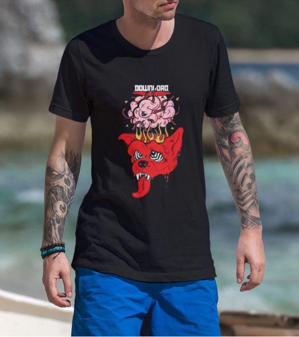 Download Festival Brain Explosion Red Dog Flames Quirky Cartoon Style T-Shirt