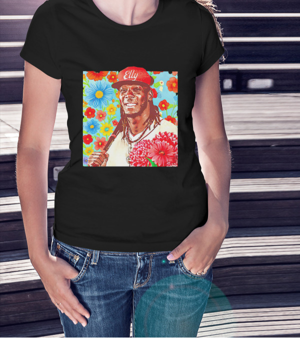 Elly De La Cruz Cincinnati Reds Floral Baseball Imagery T-Shirt