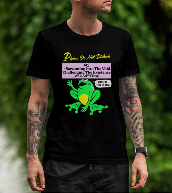 Please Do Not Disturb My Screaming Into The Void Challenging The Existence Of God Time None Of This Is Real Frog T-Shirt