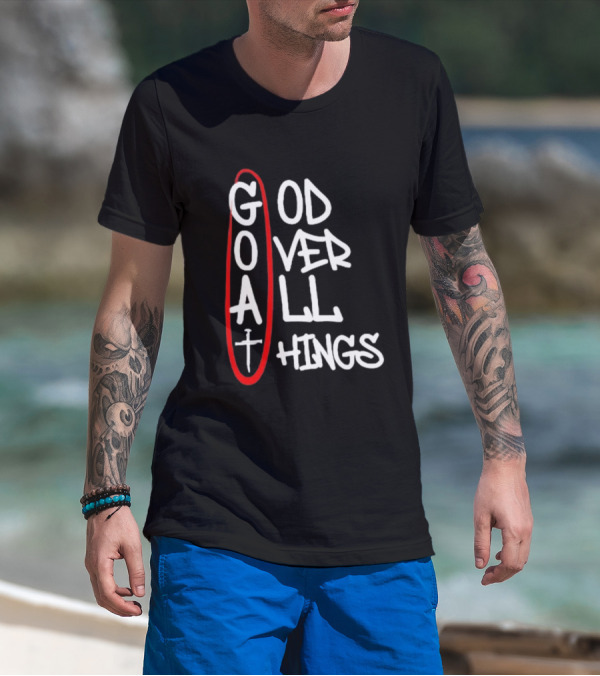 GOAT God Over All Things Sword Cross Graphic Red Oval T-Shirt