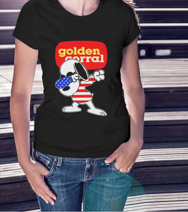 Golden Corral Snoopy Dabbing In American Flag Colors T-Shirt