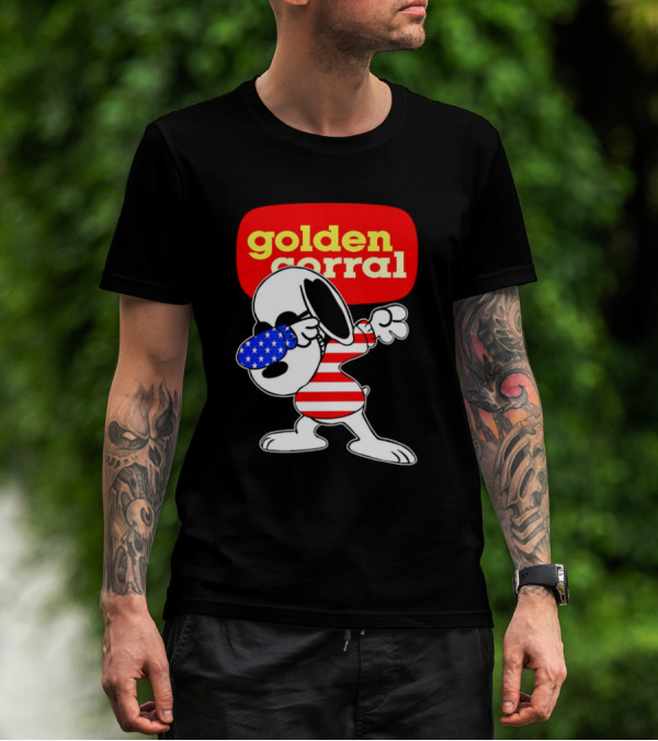 Golden Corral Snoopy Dabbing In American Flag Colors T-Shirt