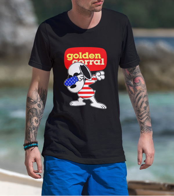 Golden Corral Snoopy Dabbing In American Flag Colors T-Shirt