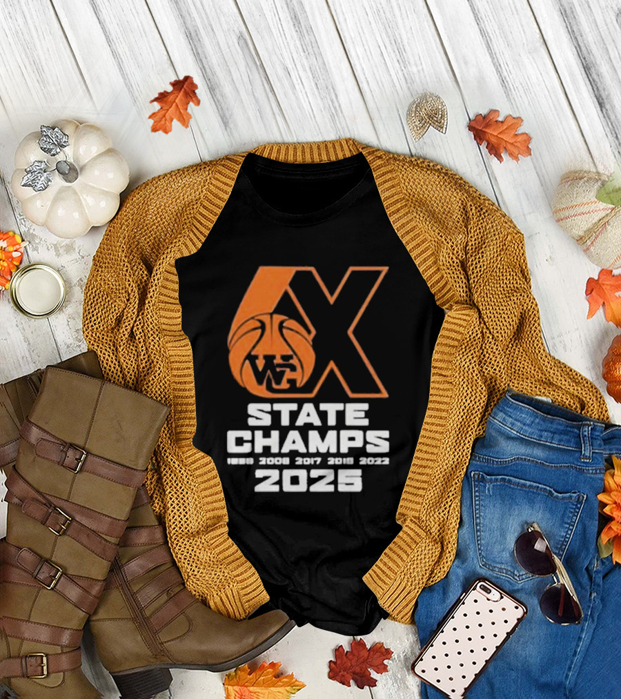 6X WG State Champs 2025 with Basketball Graphic T-Shirt