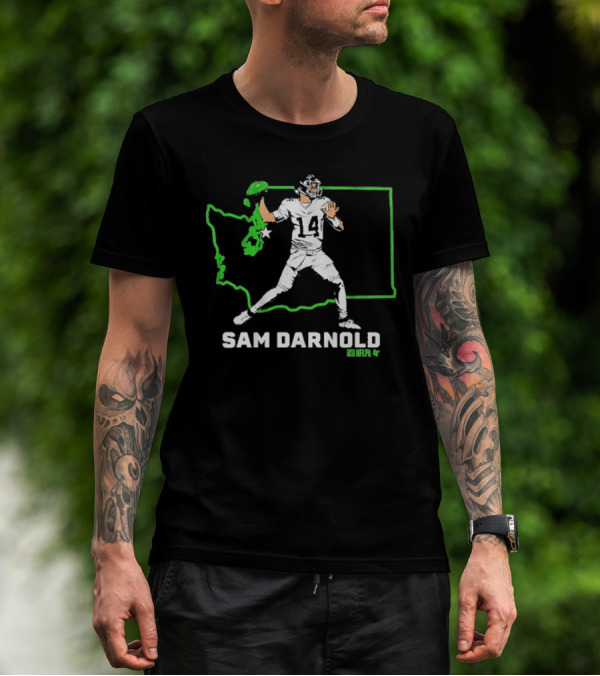 Sam Darnold Number 14 Quarterback Washington State Outline Seattle T-Shirt