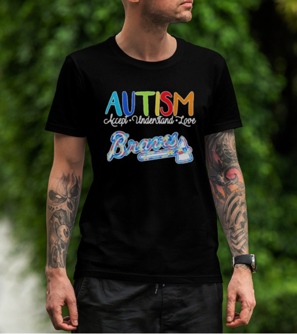 Autism Accept Understand Love Braves Multicolor Text And Baseball Bat Icon T-Shirt