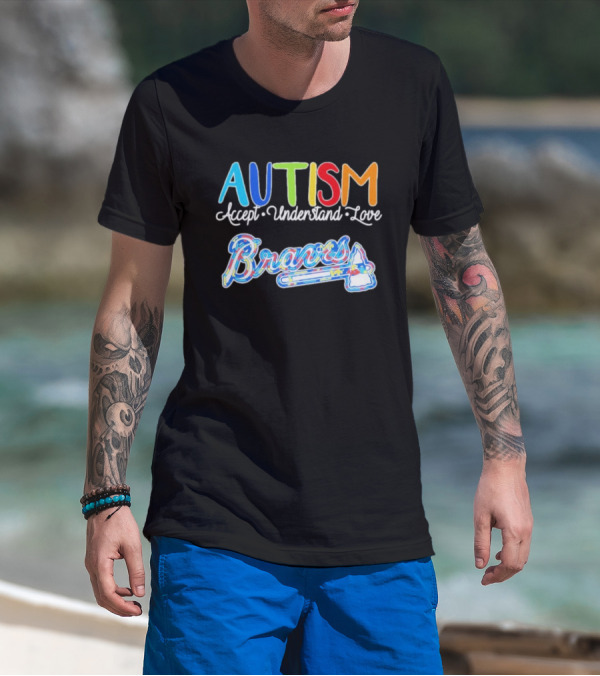 Autism Accept Understand Love Braves Multicolor Text And Baseball Bat Icon T-Shirt