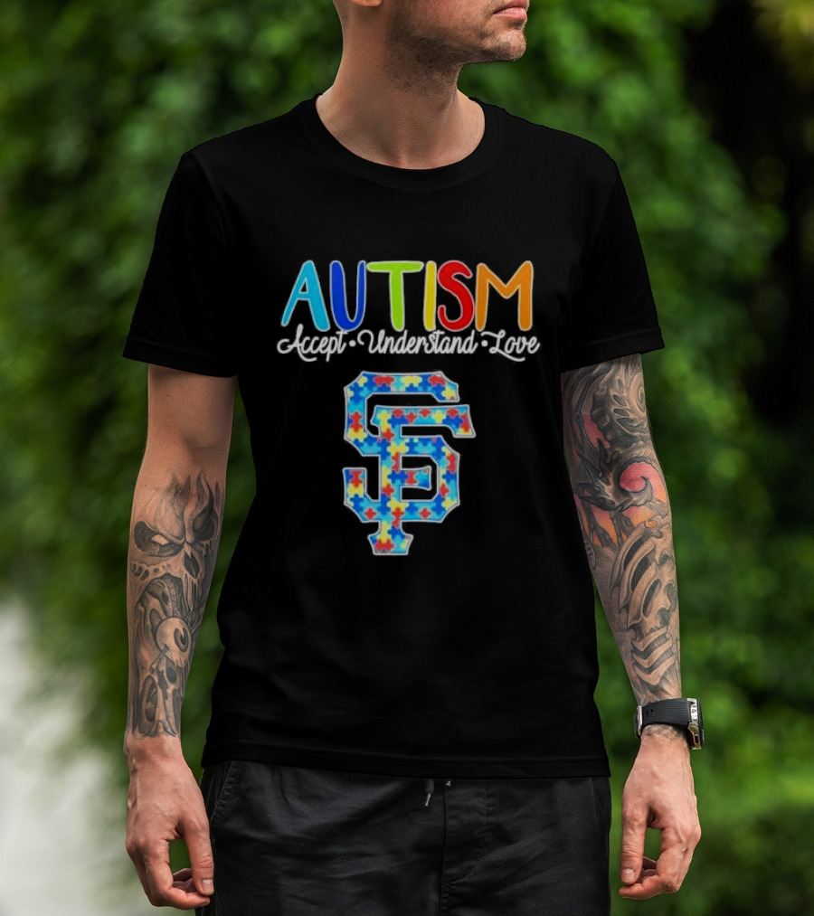 AUTISM Accept Understand Love San Francisco Giants Puzzle Pattern T-Shirt