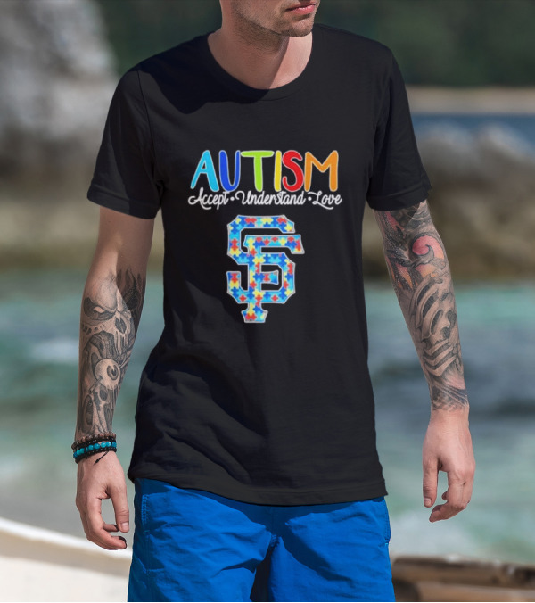 AUTISM Accept Understand Love San Francisco Giants Puzzle Pattern T-Shirt