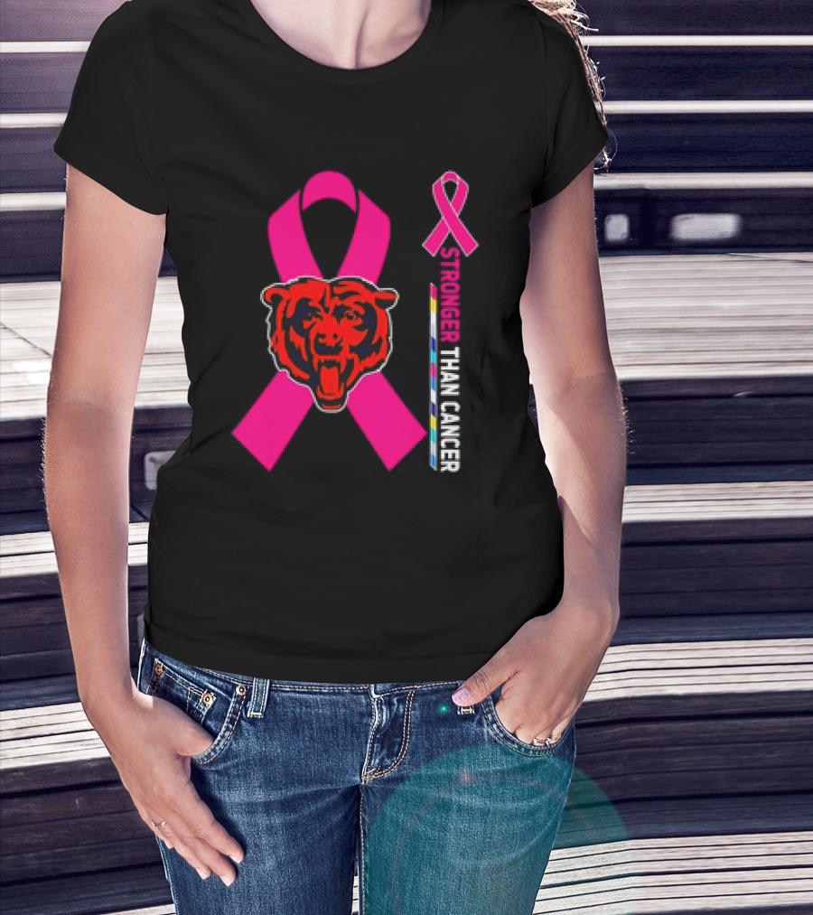 Chicago Bears Pink Ribbon Stronger Than Cancer Awareness T-Shirt