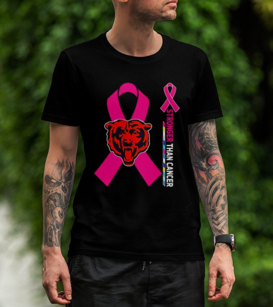 Chicago Bears Pink Ribbon Stronger Than Cancer Awareness T-Shirt