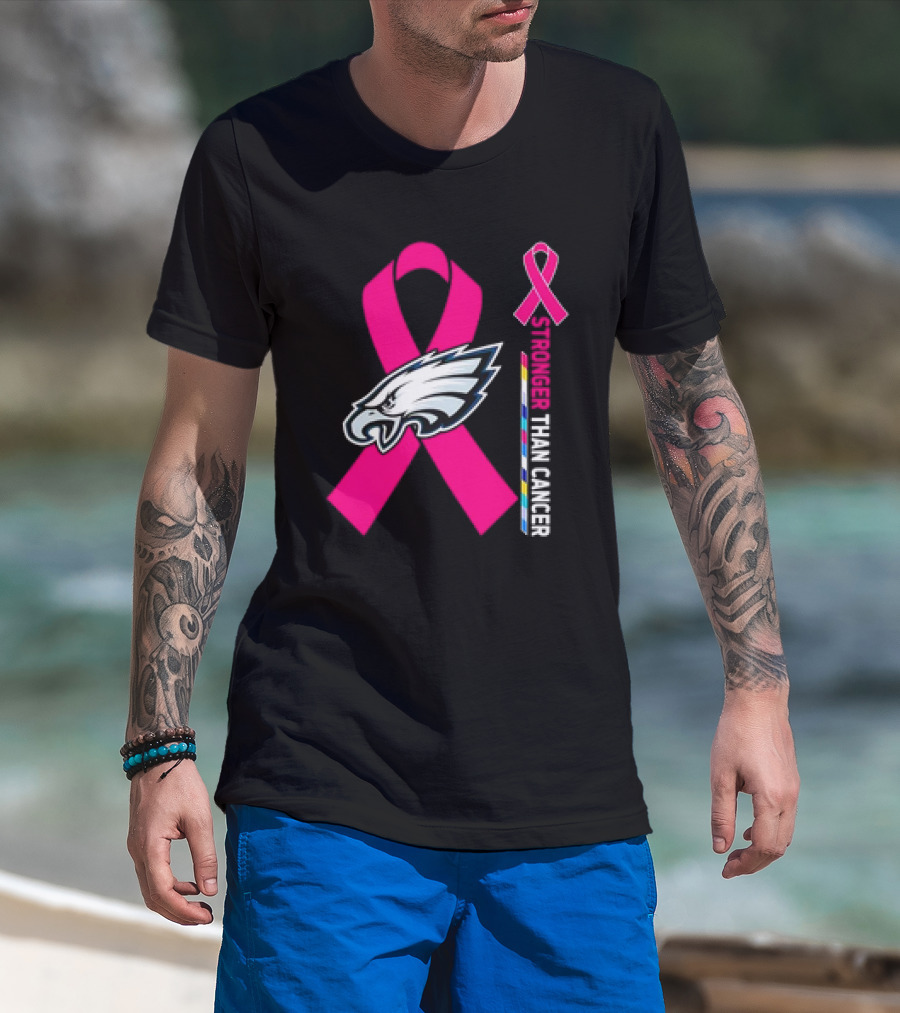 Philadelphia Eagles Breast Cancer Awareness Stronger Than Cancer Ribbon T-Shirt