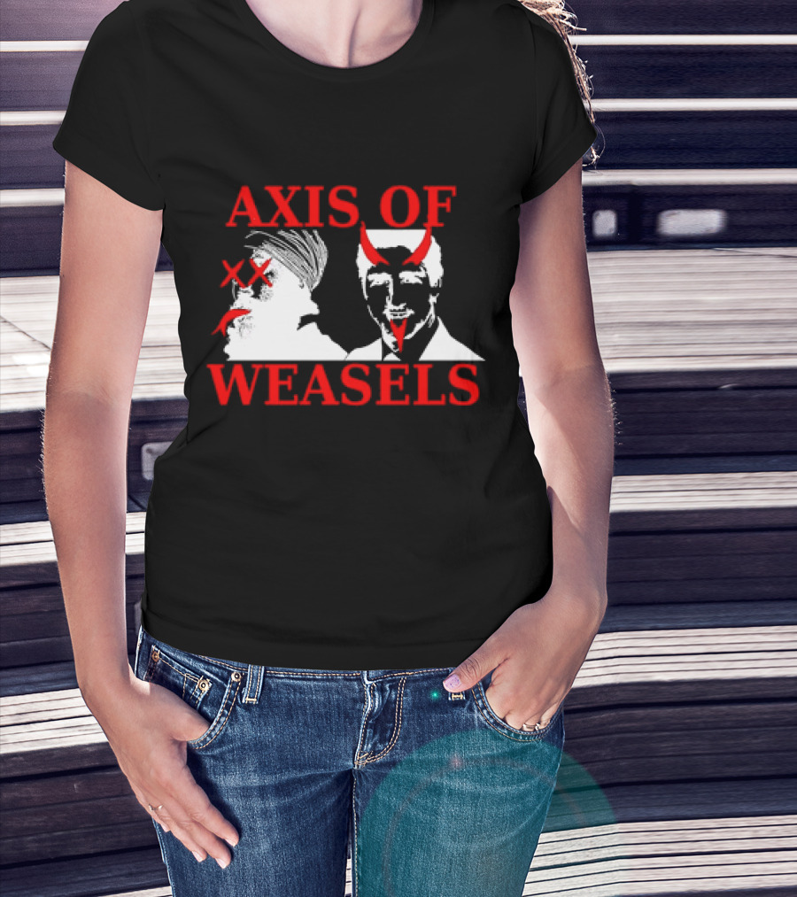 Axis Of Weasels Political Satire Parody With Two Men And Devil Horns T-Shirt