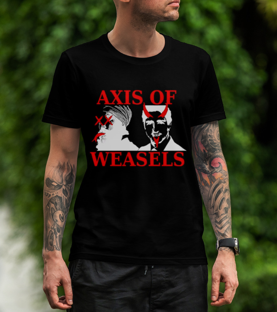 Axis Of Weasels Political Satire Parody With Two Men And Devil Horns T-Shirt