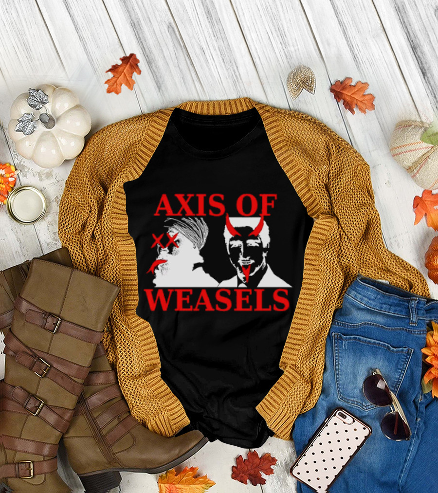 Axis Of Weasels Political Satire Parody With Two Men And Devil Horns T-Shirt