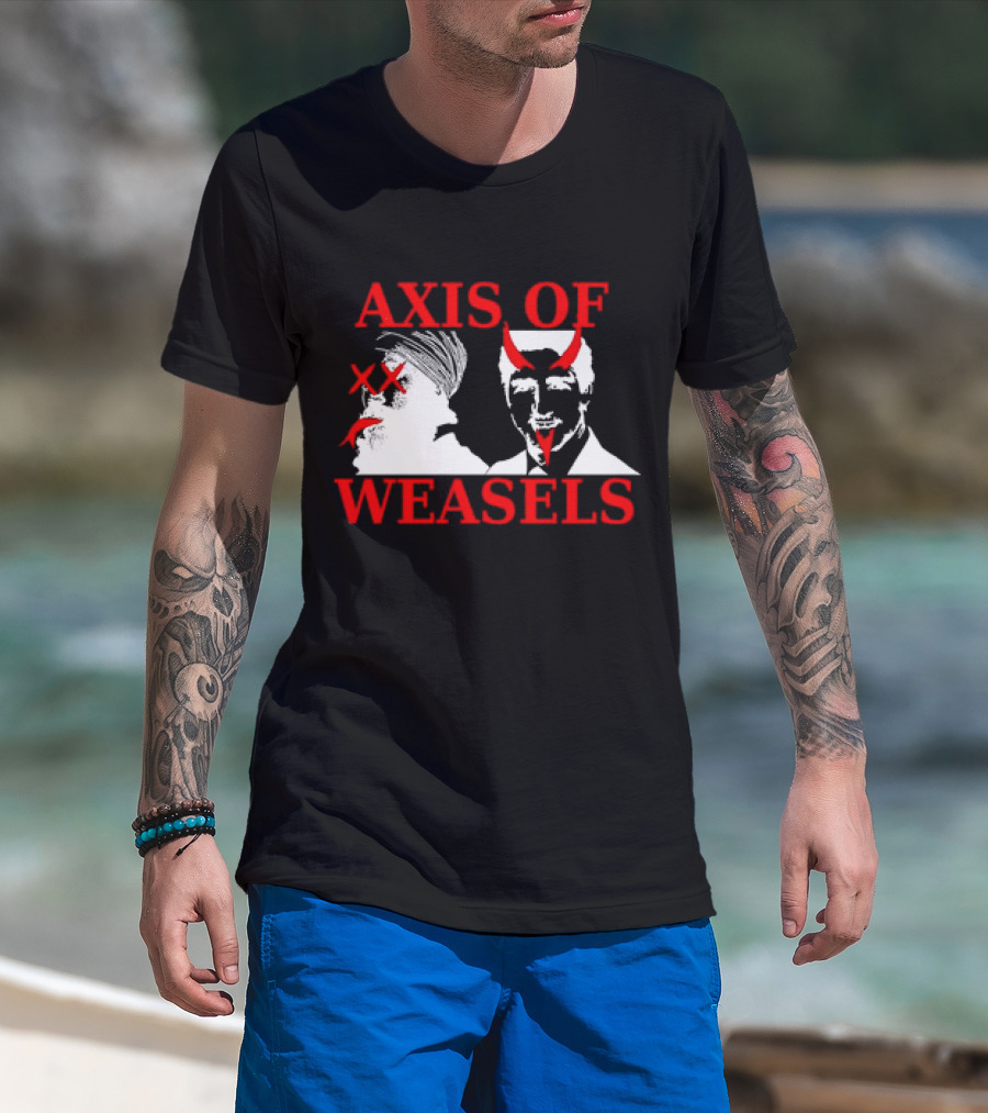 Axis Of Weasels Political Satire Parody With Two Men And Devil Horns T-Shirt