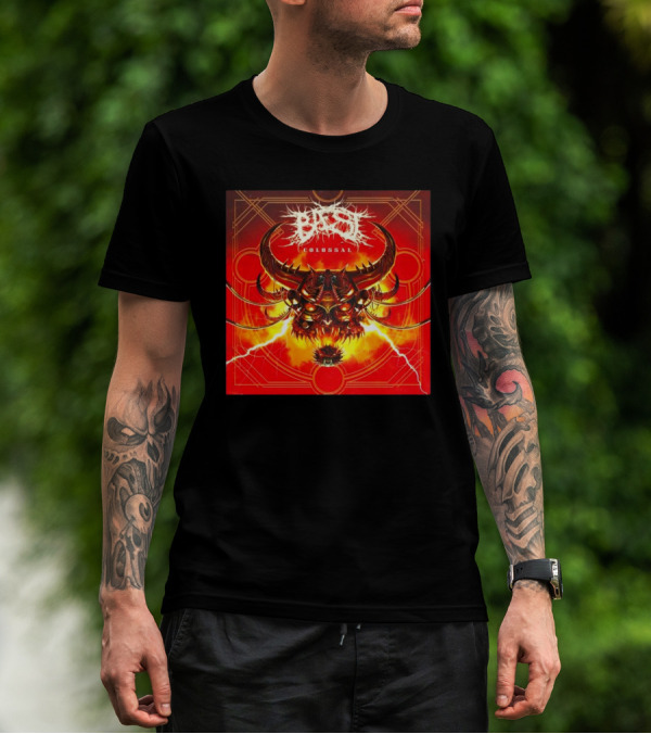 Baest Colossal Sci-Fi Cybernetic Bull Head Red Lightning Art 15th August 2025 T-Shirt