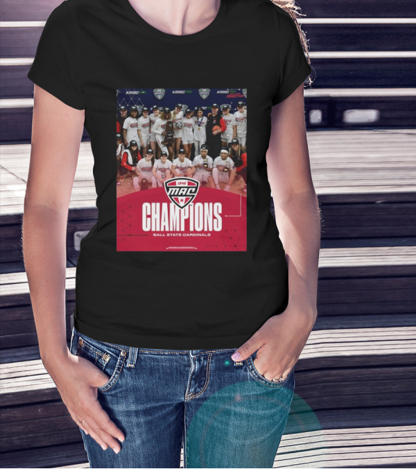 Ball State Cardinals MAC Champions Women's Basketball 2025 Team Celebration T-Shirt