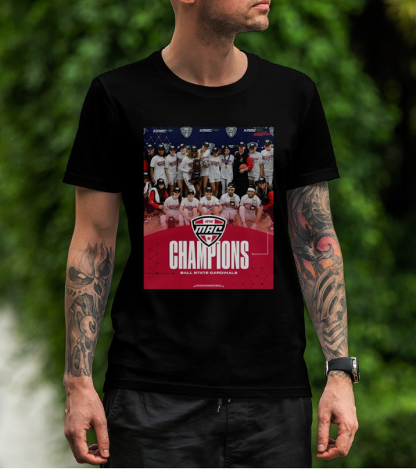Ball State Cardinals MAC Champions Women's Basketball 2025 Team Celebration T-Shirt