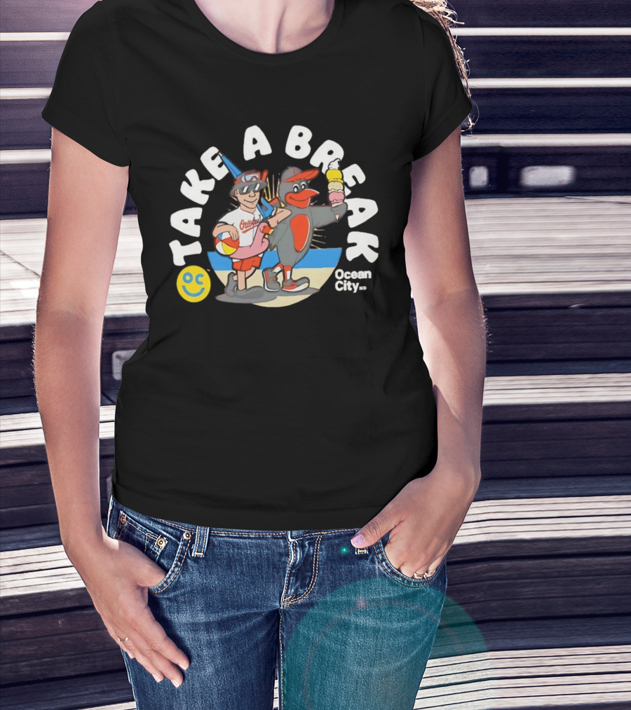Baltimore Orioles Take A Break Ocean City Beach 2025 With Ice Cream And Beach Ball T-Shirt