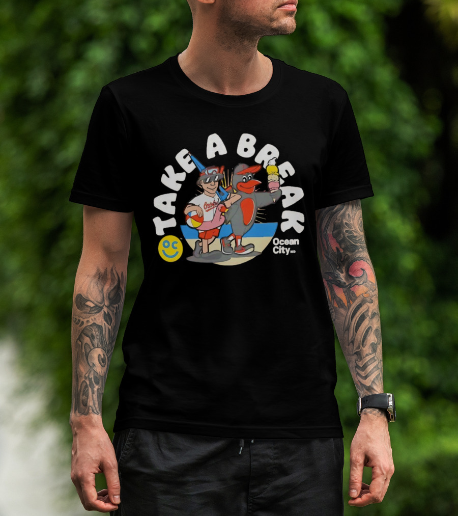 Baltimore Orioles Take A Break Ocean City Beach 2025 With Ice Cream And Beach Ball T-Shirt