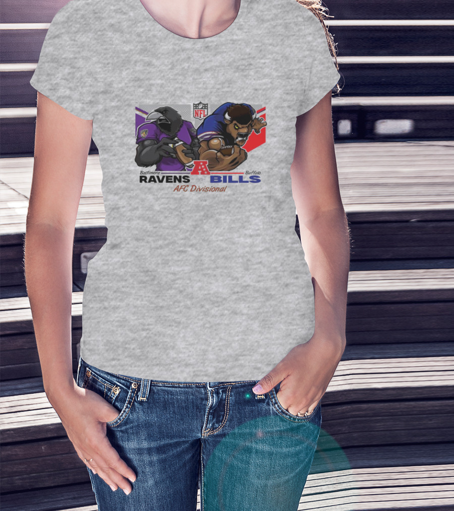 Baltimore Ravens Vs Buffalo Bills NFL AFC Divisional Mascot Clash T-Shirt
