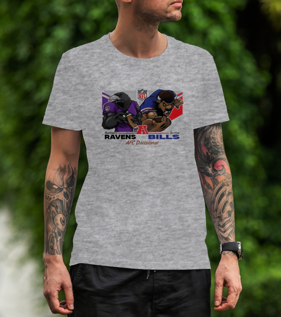 Baltimore Ravens Vs Buffalo Bills NFL AFC Divisional Mascot Clash T-Shirt