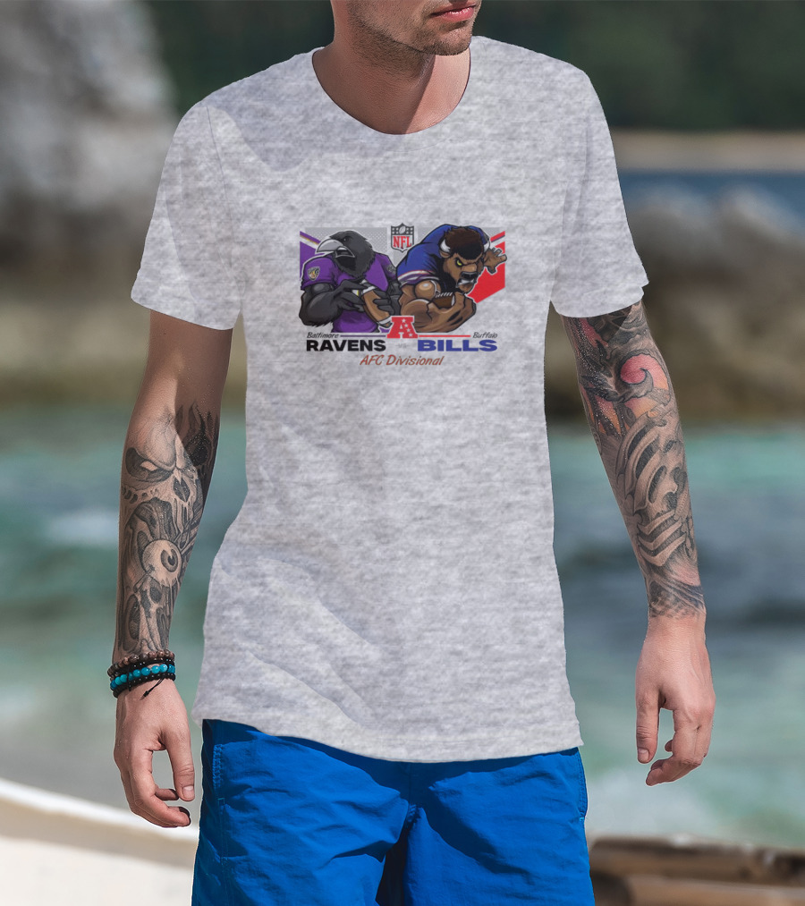 Baltimore Ravens Vs Buffalo Bills NFL AFC Divisional Mascot Clash T-Shirt